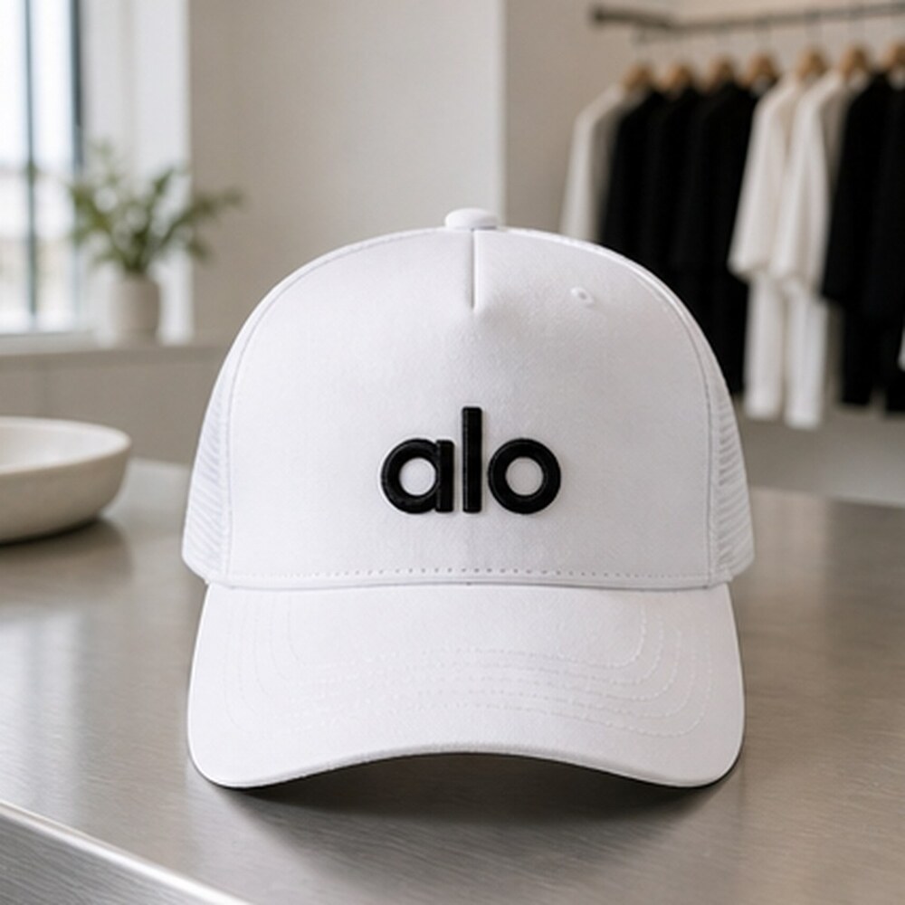 ALO Yoga White Black Walking Mesh Trucker Cap Hat NWT
